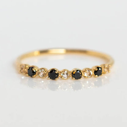 Minimalist Round Onyx and Moissanite Half Eternity Wedding Band