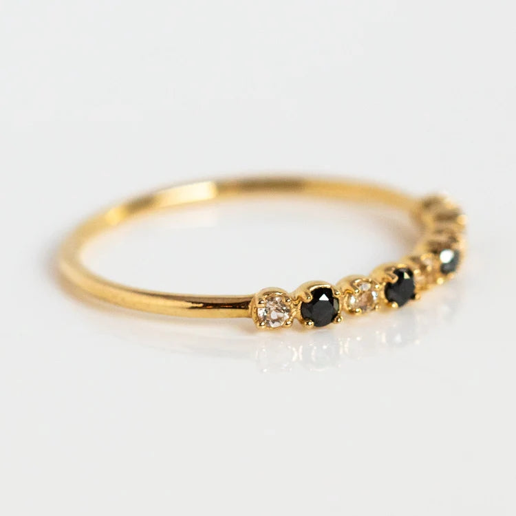 Minimalist Round Onyx and Moissanite Half Eternity Wedding Band