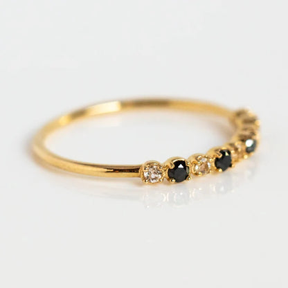 Minimalist Round Onyx and Moissanite Half Eternity Wedding Band