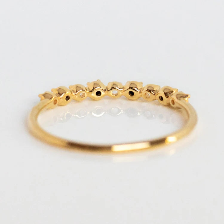 Minimalist Round Onyx and Moissanite Half Eternity Wedding Band