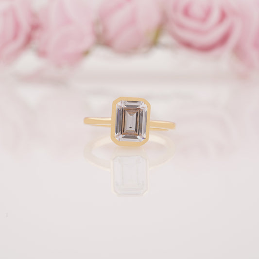 Unique Emerald Cut Moissanite Engagement Ring