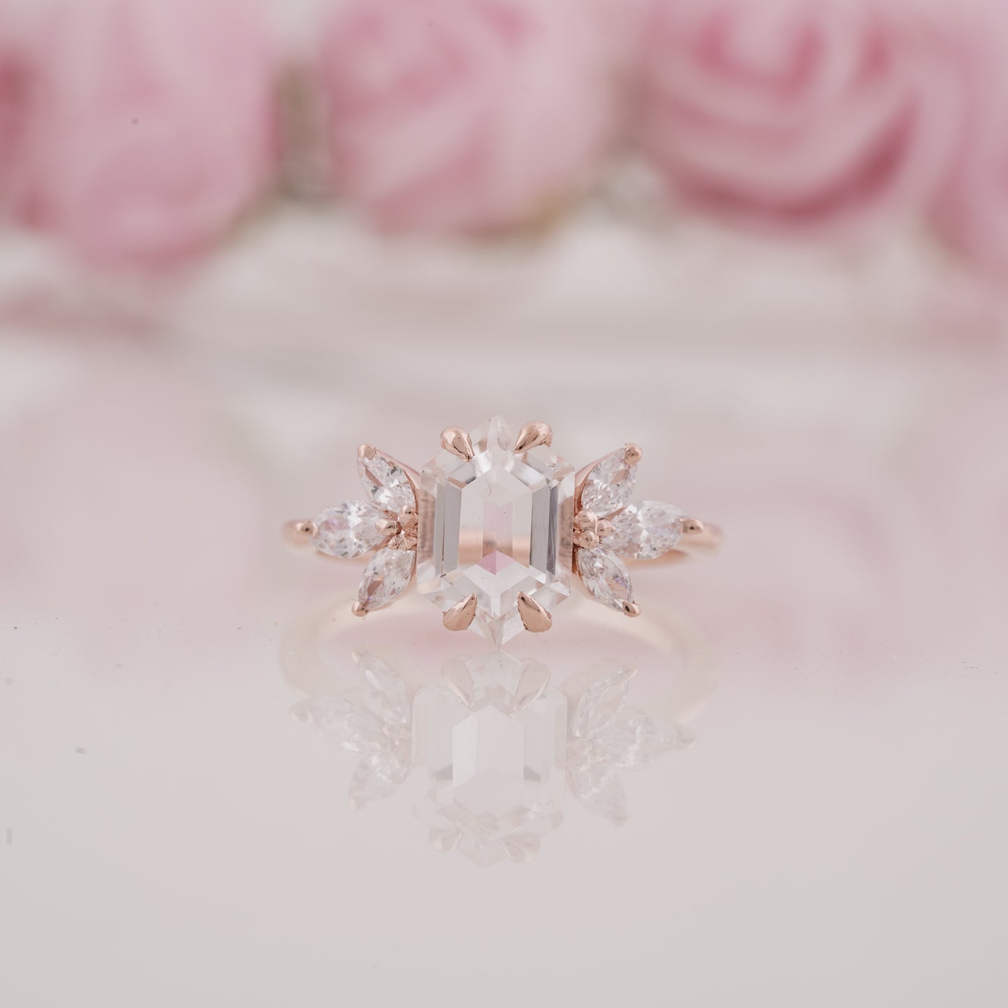 Hexagon Cut Moissanite And Side Marquise Engagement Ring