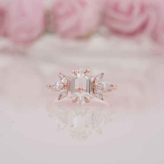 Hexagon Cut Moissanite And Side Marquise Engagement Ring