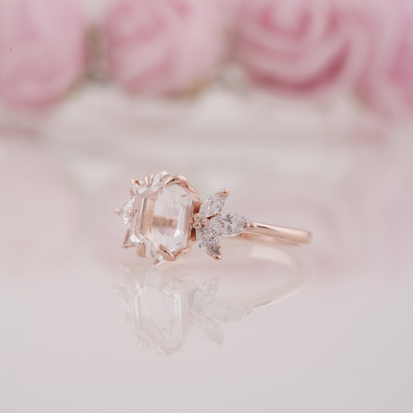 Hexagon Cut Moissanite And Side Marquise Engagement Ring
