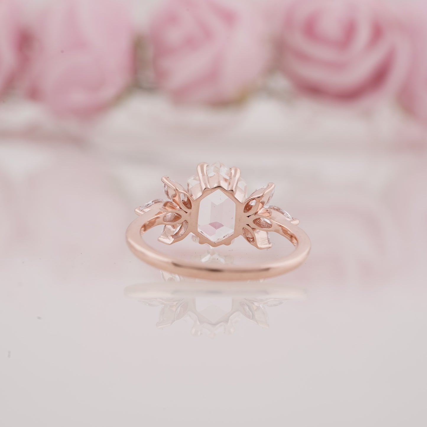 Hexagon Cut Moissanite And Side Marquise Engagement Ring