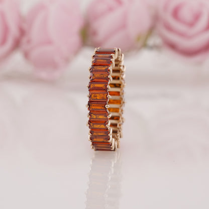 Baguette Cut Lab Grown Garnet Wedding Band Unique Stacking Ring