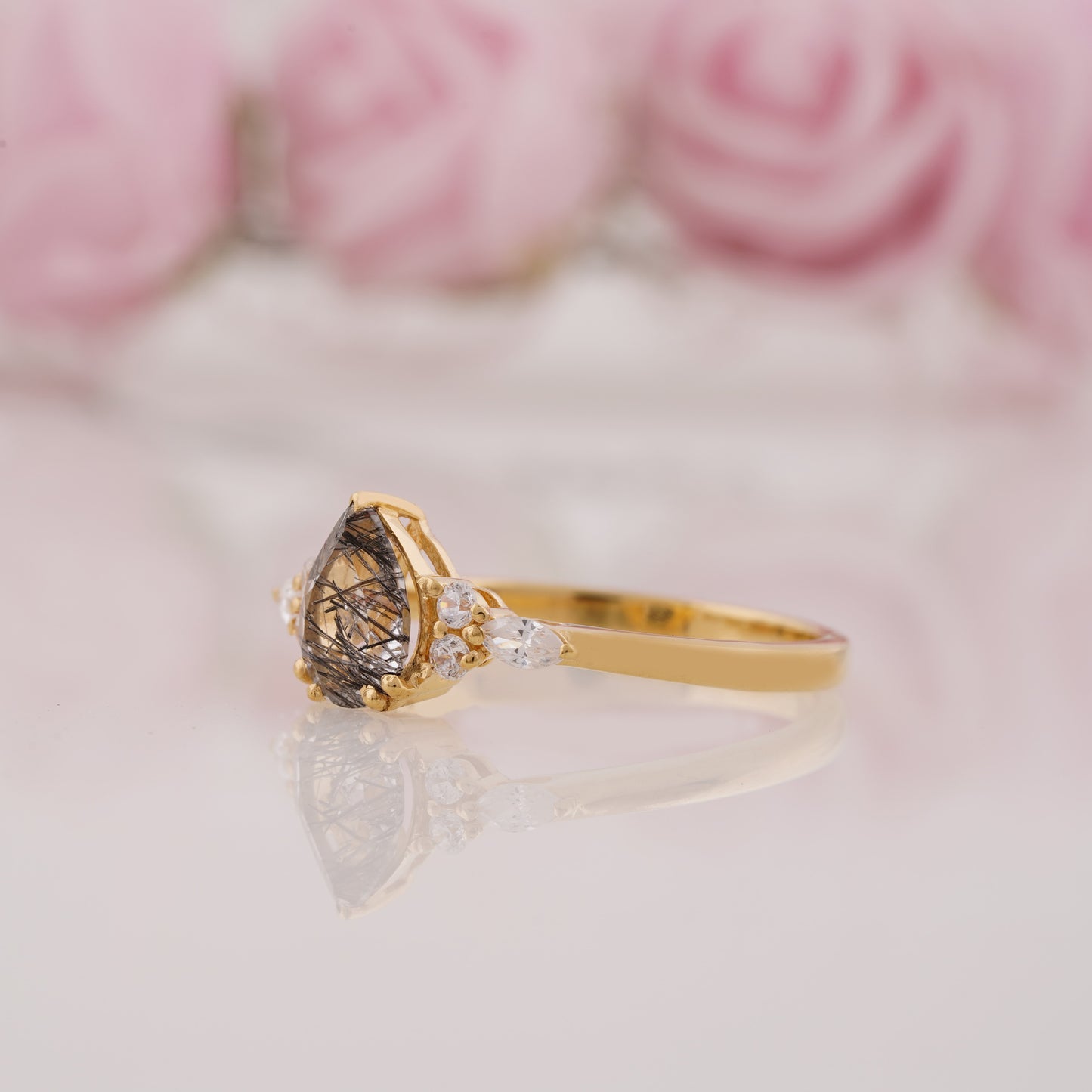 1.5 Carat Pear Lab Grown Rutilated Quartz Engagement Ring