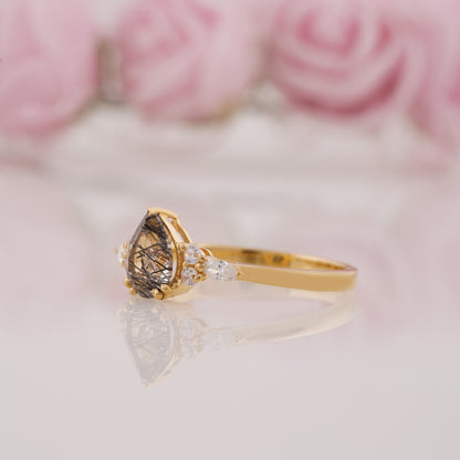 1.5 Carat Pear Lab Grown Rutilated Quartz Engagement Ring