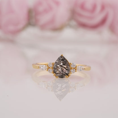 1.5 Carat Pear Lab Grown Rutilated Quartz Engagement Ring