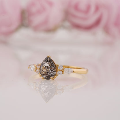 1.5 Carat Pear Lab Grown Rutilated Quartz Engagement Ring
