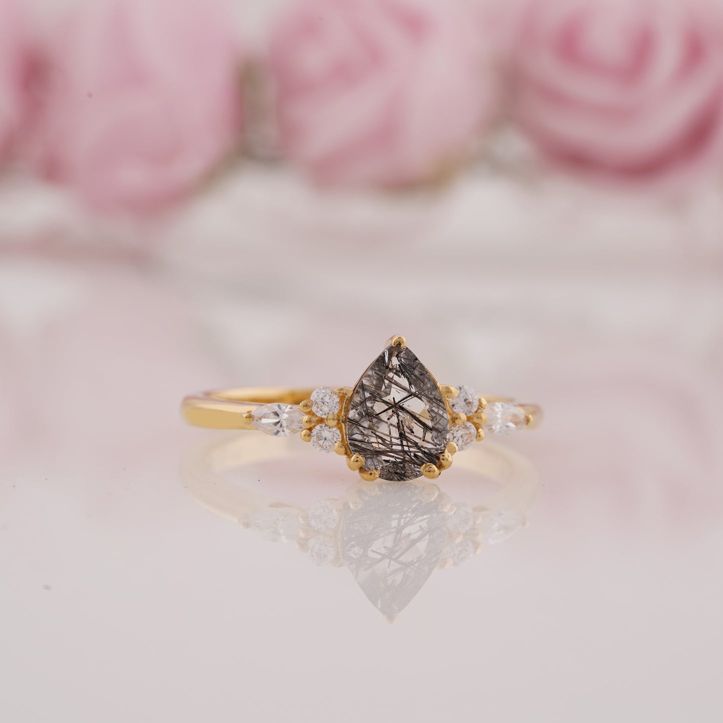 1.5 Carat Pear Lab Grown Rutilated Quartz Engagement Ring