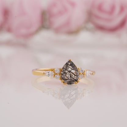 1.5 Carat Pear Lab Grown Rutilated Quartz Engagement Ring