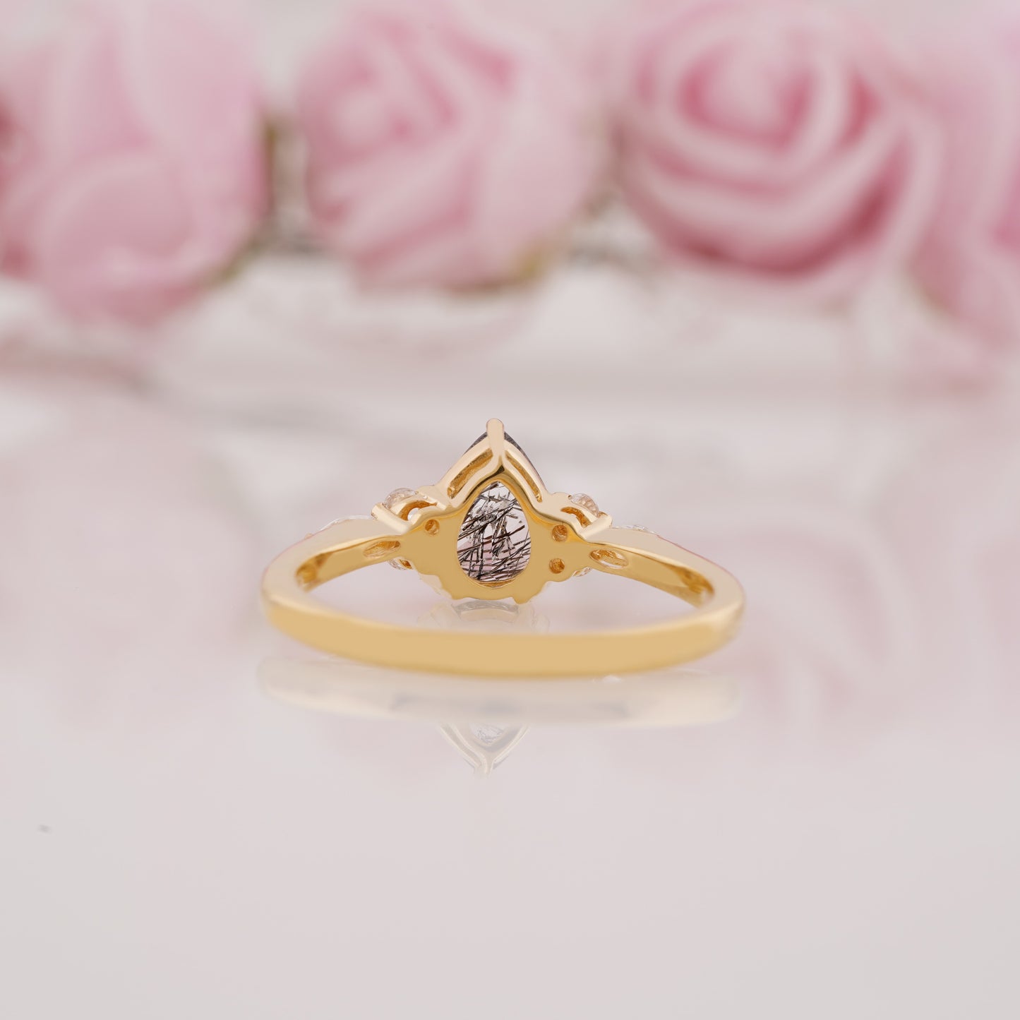 1.2CT Pear Shaped Lab Grown Rutilated Engagement Ring Set