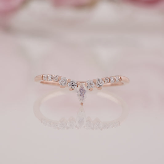Marquise Cut Moissanite Curved Stackable Wedding Band