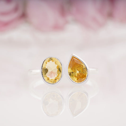 Oval & Pear Lab Grown Citrine Rings Twin Stone Promise Ring