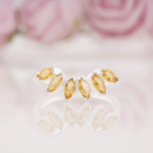 Marquise Cut Citrine Half Bezel Stackable Curved Wedding Band