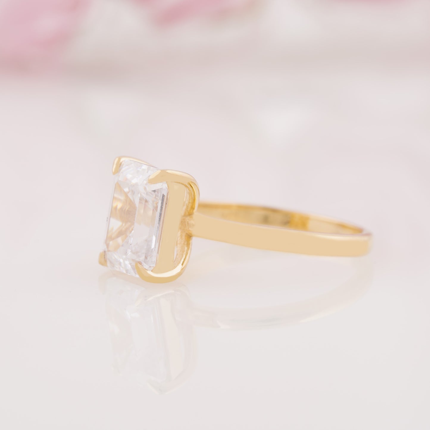 Emerald Cut Lab Grown Moissanite Engagement Ring