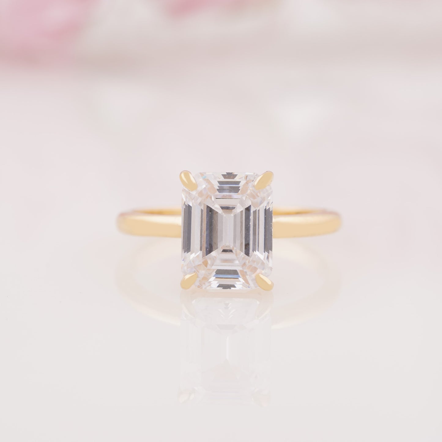 Emerald Cut Lab Grown Moissanite Engagement Ring