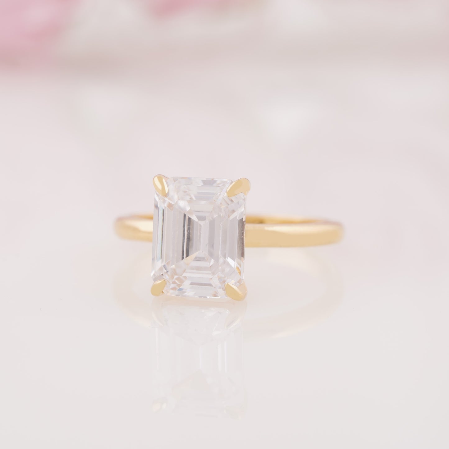 Emerald Cut Lab Grown Moissanite Engagement Ring