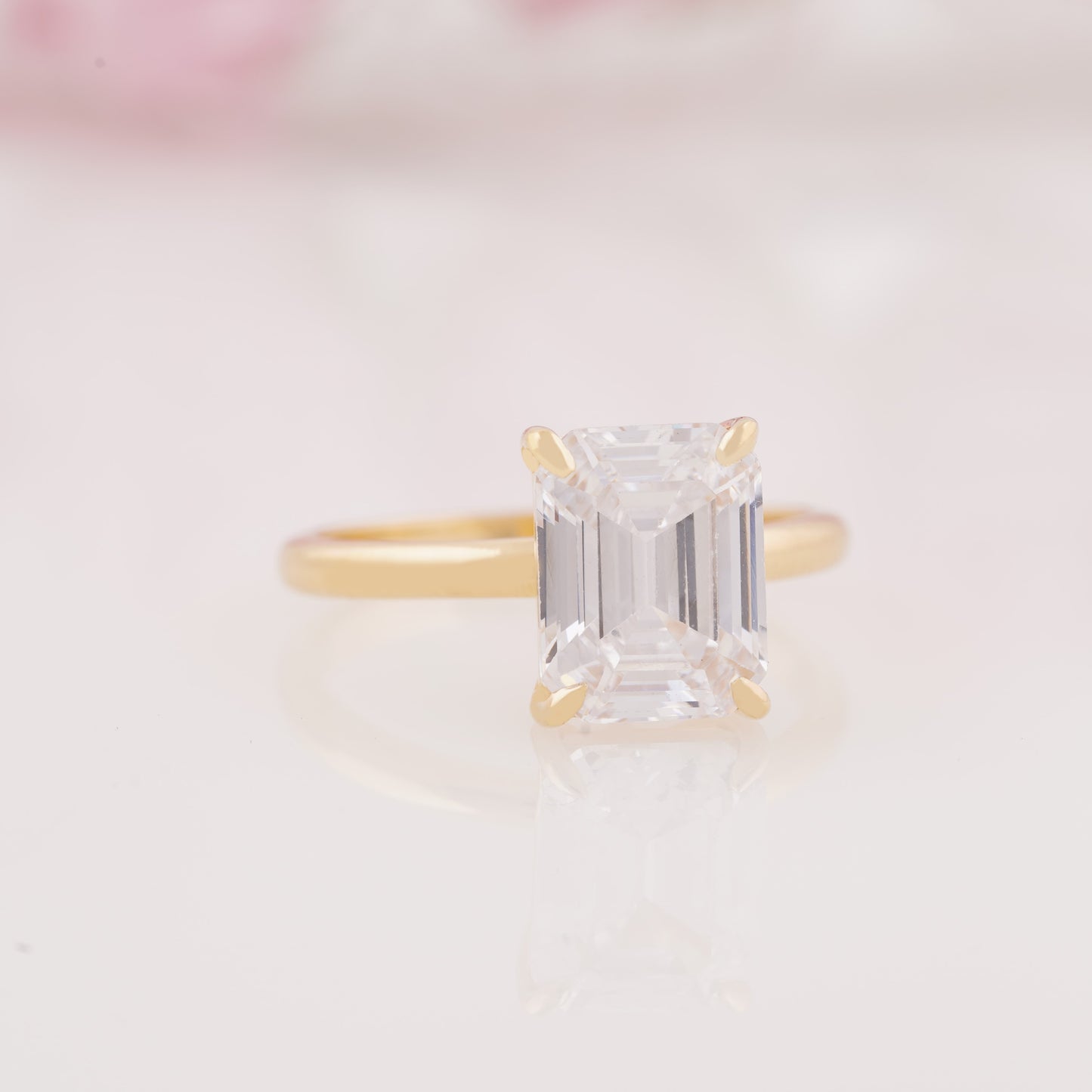 Emerald Cut Lab Grown Moissanite Engagement Ring