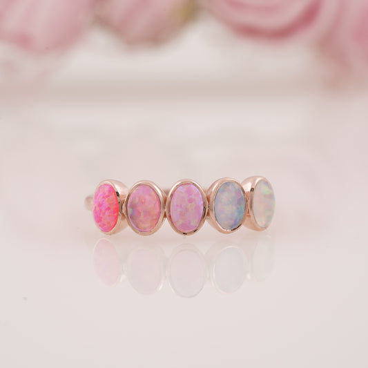 Oval-Shaped Pink Opal Wedding Band - Elegant & Unique