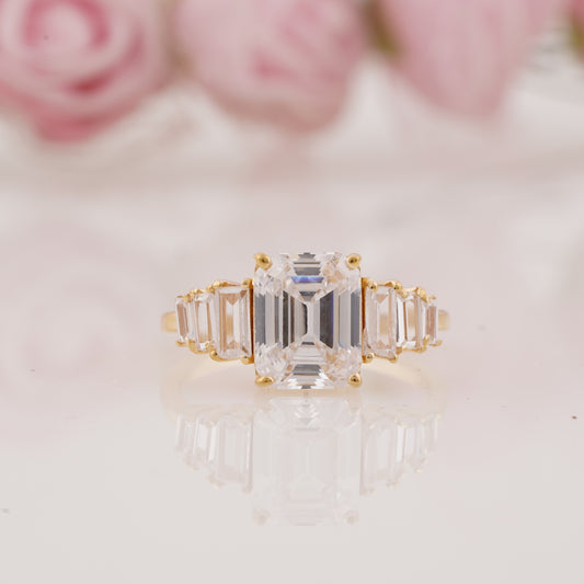 Emerald-Cut and Baguette Moissanite Seven Stone Graduated Engagement Ring