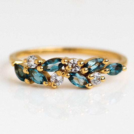 Elegant Marquise Topaz & Round Moissanite Wedding Band