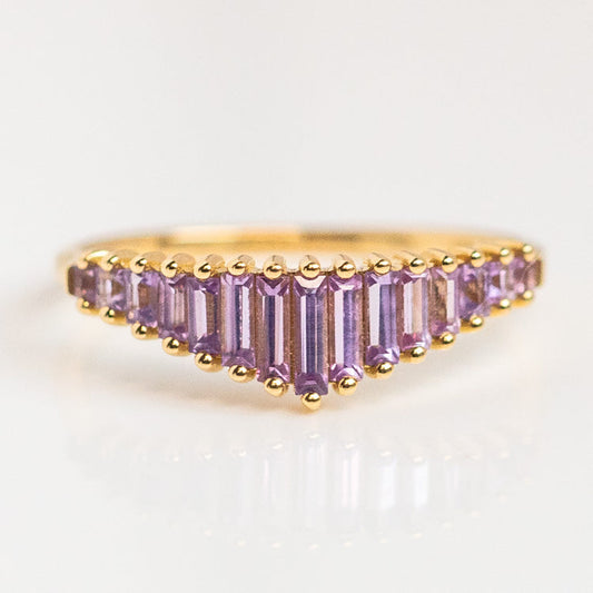 Elegant Lab-Grown Baguette Amethyst Wedding Band with Graduated Stones