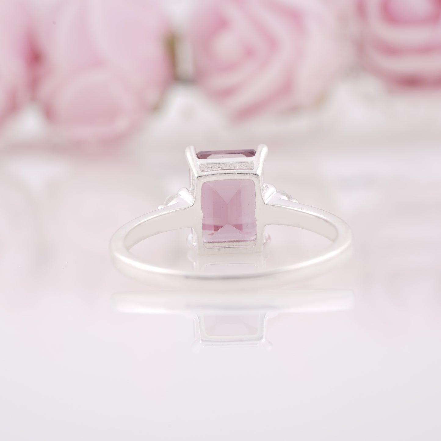 Lab Grown Emerald Cut Tourmaline Engagement Ring with Side Moissanite