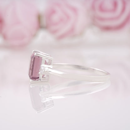 Lab Grown Emerald Cut Tourmaline Engagement Ring with Side Moissanite