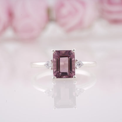 Lab Grown Emerald Cut Tourmaline Engagement Ring with Side Moissanite
