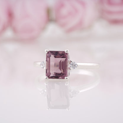 Lab Grown Emerald Cut Tourmaline Engagement Ring with Side Moissanite