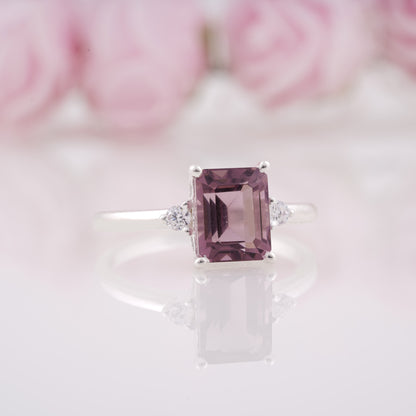 Lab Grown Emerald Cut Tourmaline Engagement Ring with Side Moissanite