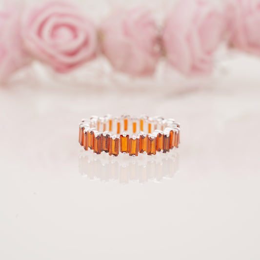 Elegant Lab-Grown Baguette Cut Garnet Full Eternity Wedding Band