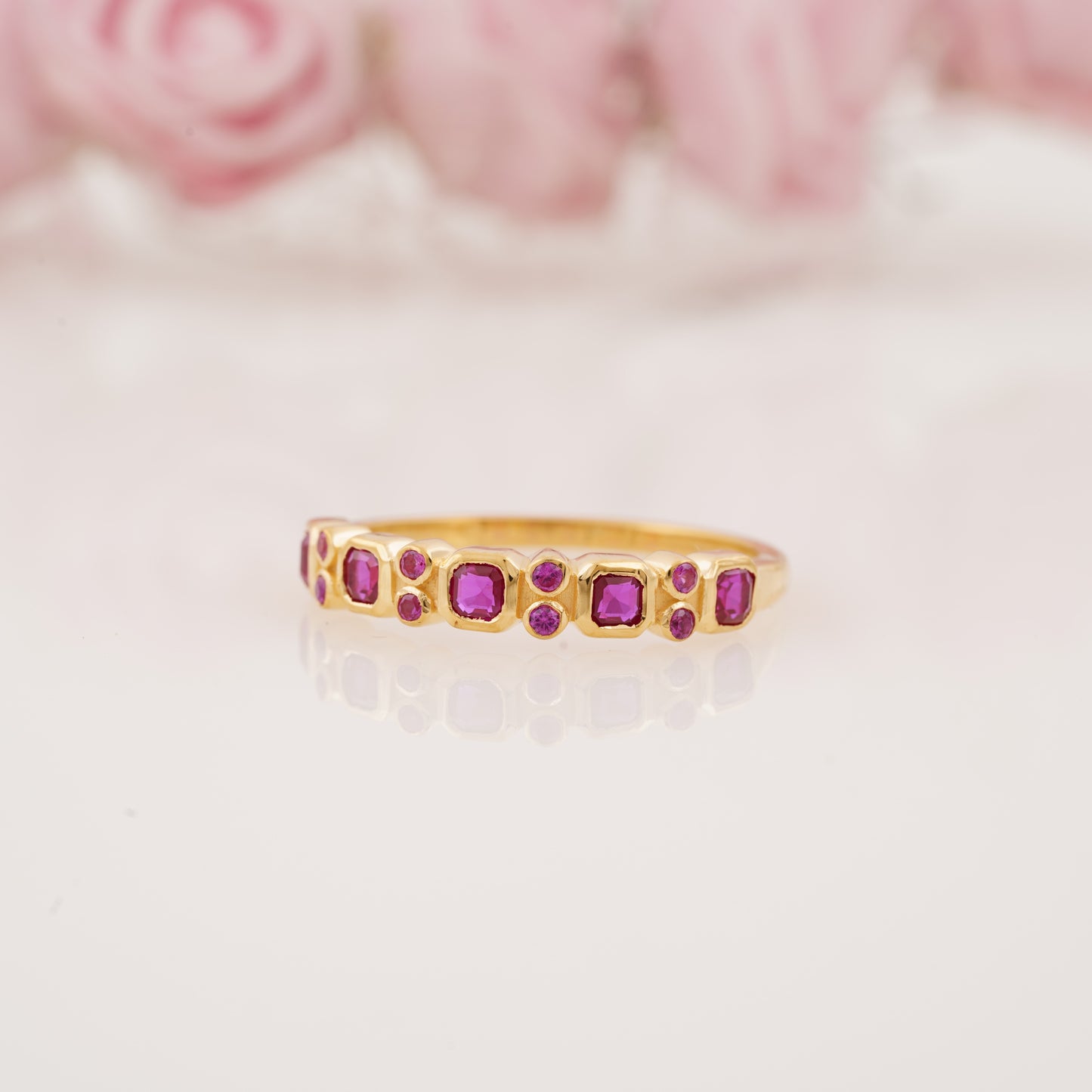Elegant Lab-Grown Princess Cut Ruby Full Eternity Wedding Band
