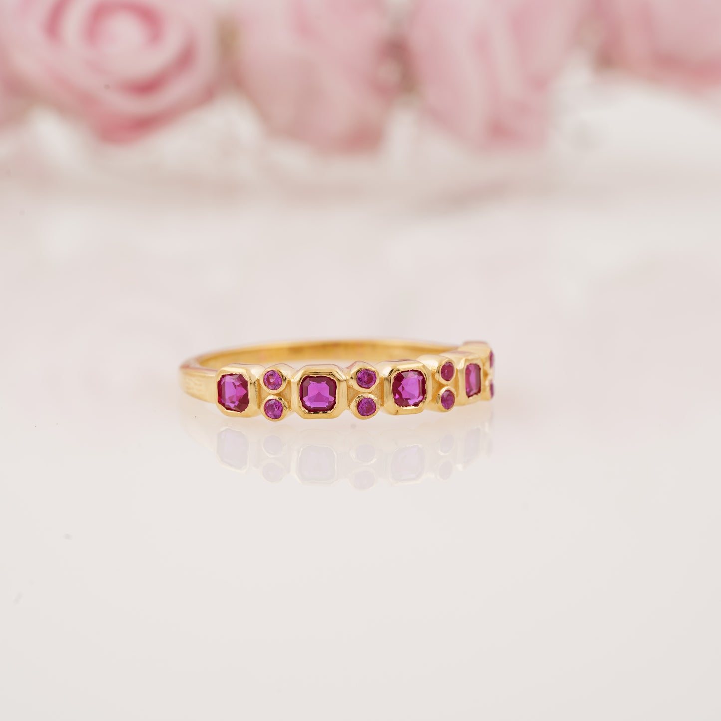 Elegant Lab-Grown Princess Cut Ruby Full Eternity Wedding Band