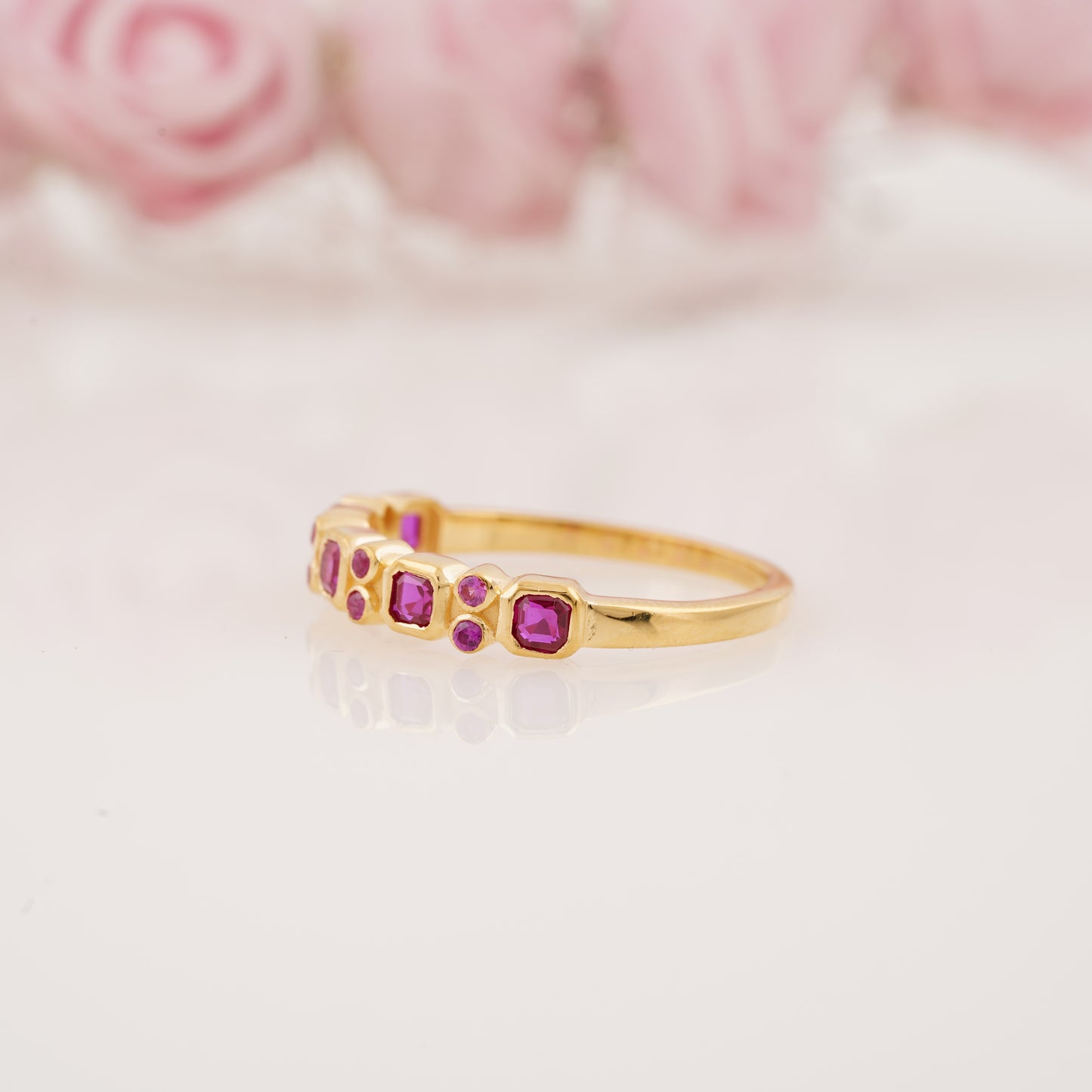 Elegant Lab-Grown Princess Cut Ruby Full Eternity Wedding Band