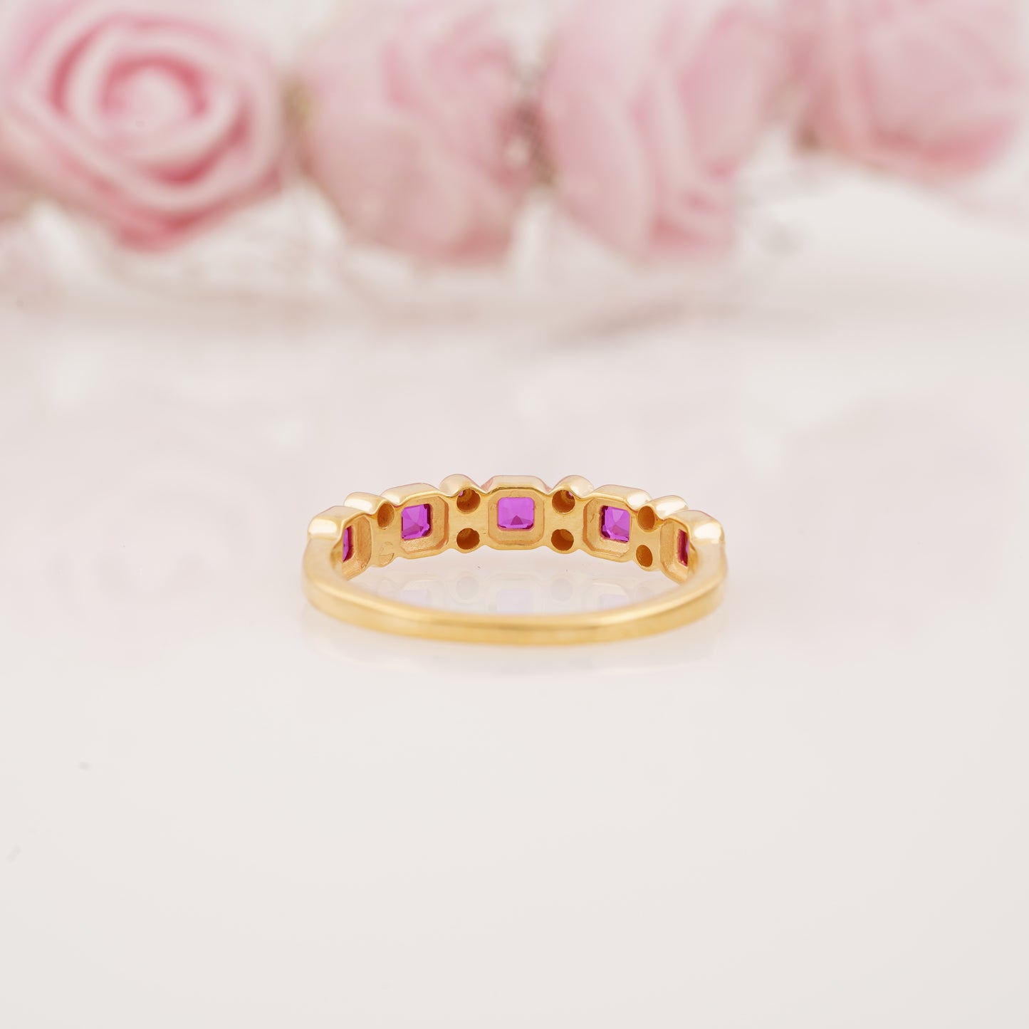 Elegant Lab-Grown Princess Cut Ruby Full Eternity Wedding Band