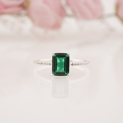 Pave Style Emerald Ring with Round Moissanite Enhancer Band Engagement Ring Set