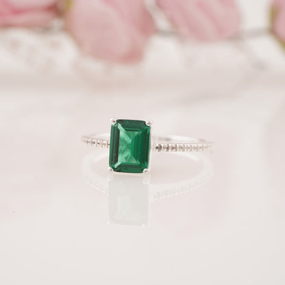 Pave Style Emerald Ring with Round Moissanite Enhancer Band Engagement Ring Set