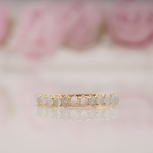 Oval Shaped Opal Half Eternity Wedding Band For Women