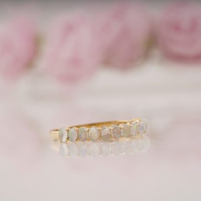 Oval Shaped Opal Half Eternity Wedding Band For Women