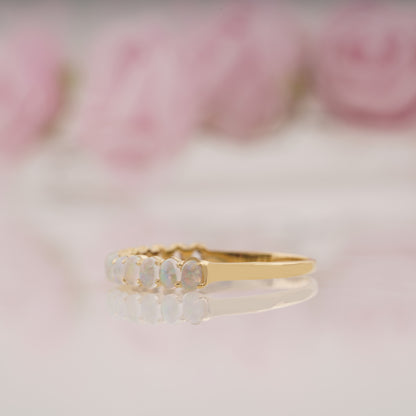 Oval Shaped Opal Half Eternity Wedding Band For Women