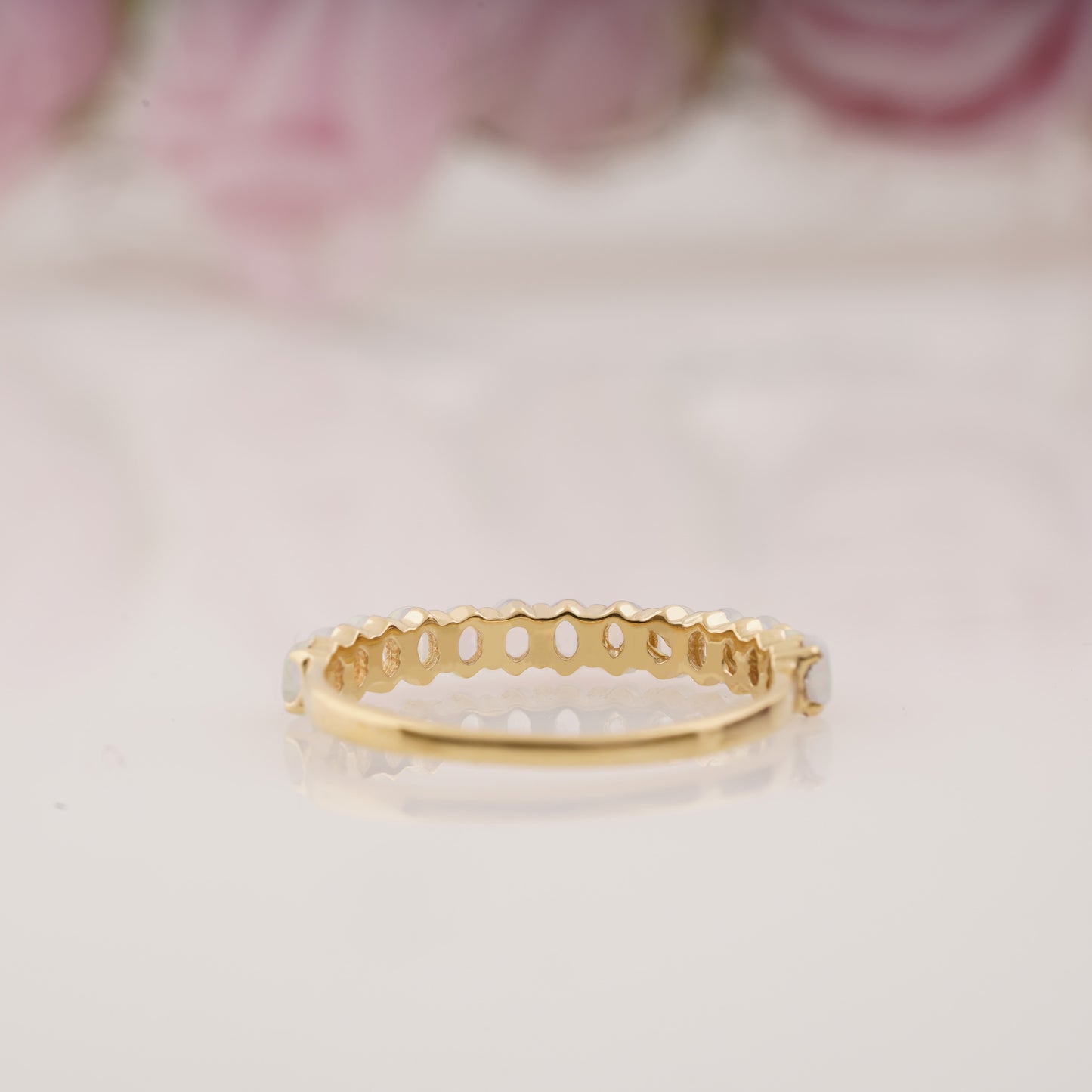 Oval Shaped Opal Half Eternity Wedding Band For Women