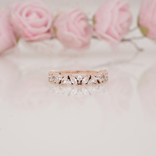 Elegant Lab Grown Marquise and Round Moissanite Half Eternity Wedding Band