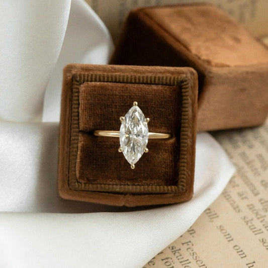 Unique Handmade 6 Prong Elongated Marquise Cut Moissanite Promise Ring