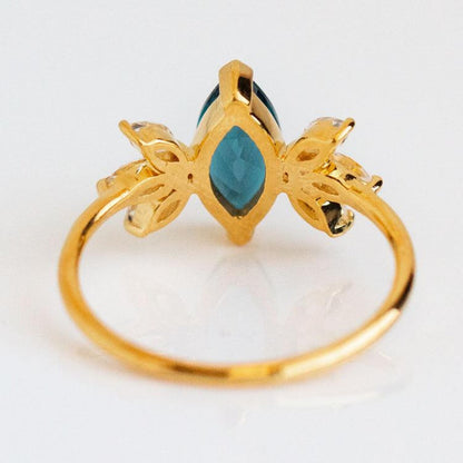 Marquise Cut Lab Grown Topaz and Side Moissanite Engagement Ring