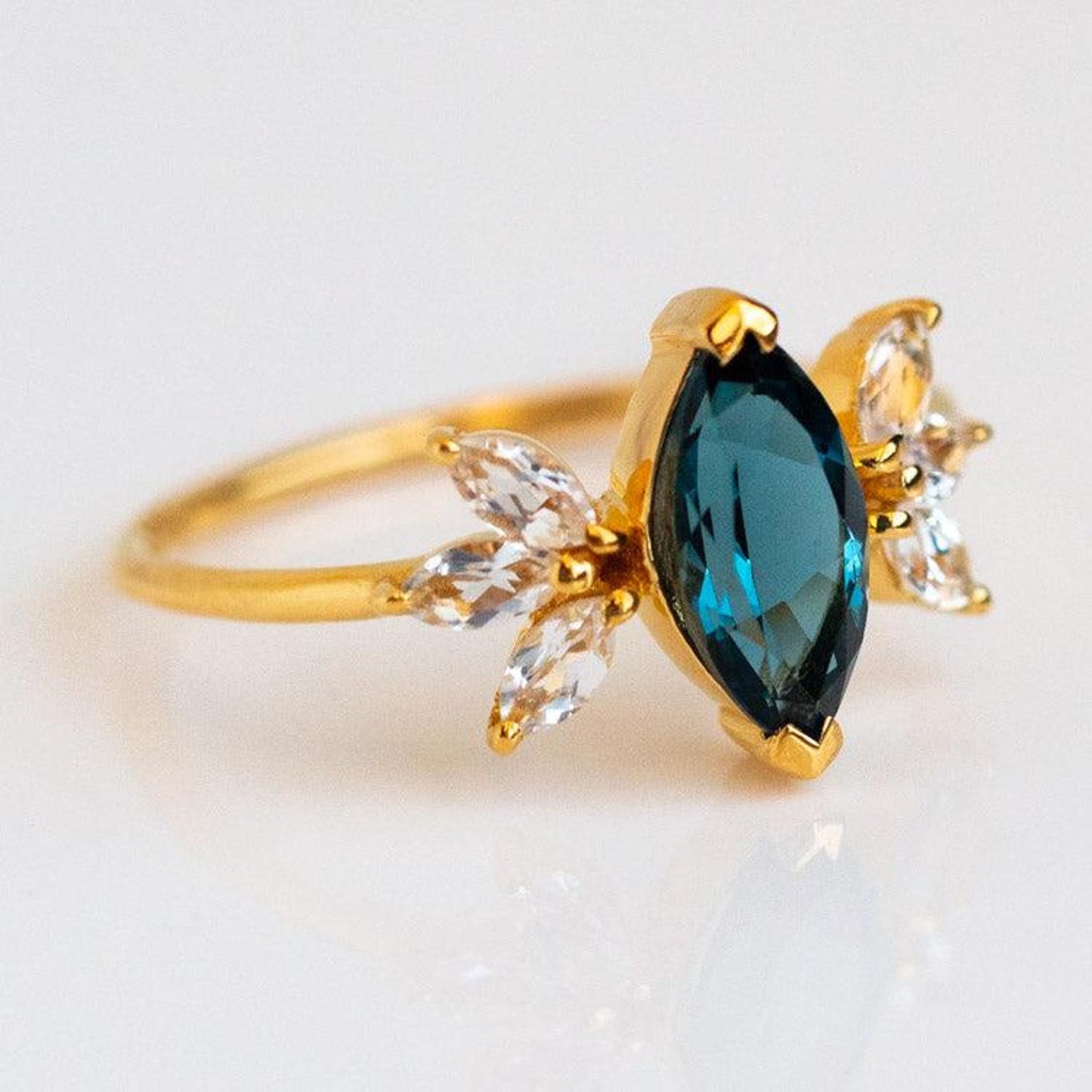 Marquise Cut Lab Grown Topaz and Side Moissanite Engagement Ring