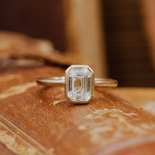 Lab-Grown Emerald-Cut Moissanite Solitaire Ring