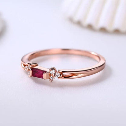 Minimalist Baguette Ruby with Side Round Moissanite Wedding Band